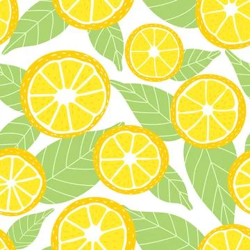 Seamless lemon pattern with leaves, tropical summer ornate for wrapping paper Stock Illustration