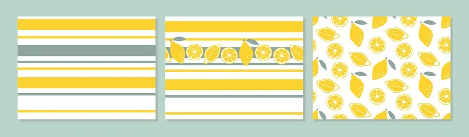 Seamless lemon pattern set. Three patterns collection. Fresh, tropical fruits Stock Illustration