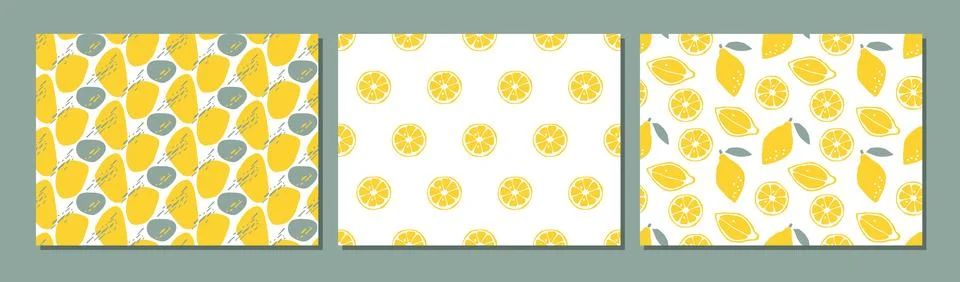 Seamless lemon pattern set. Three patterns collection. Abstract Seamless pattern Stock Illustration