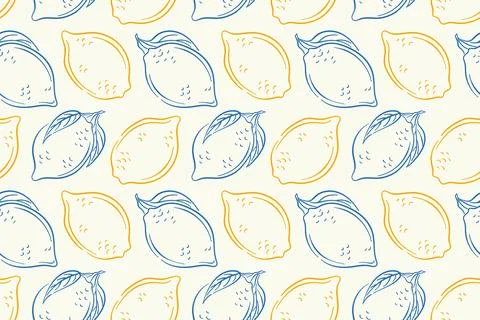 Seamless lemon pattern with whole lemon fruit and leaf on a white background in Stock Illustration