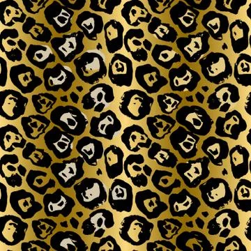 Seamless leopard pattern. Animal skin grunge texture. Gold gradient background Stock Illustration