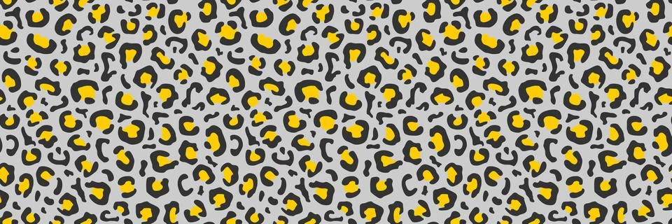 Seamless leopard print in black and yellow colors on a gray background Stock Illustration