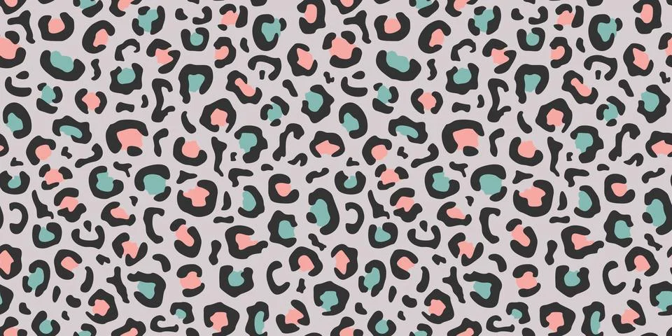 Seamless leopard print in black, green and pink colors on a gray background Stock Illustration
