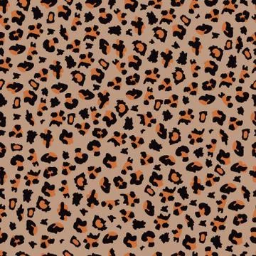 Seamless leopard print pattern on brown background with orange and black spots Stock Illustration