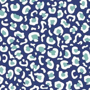 Seamless leopard print in white and green colors on a dark blue background Illustrazione stock