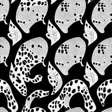 Seamless Leopard skin with Baroque Pattern on Black White.2d illustrated Stock Illustration