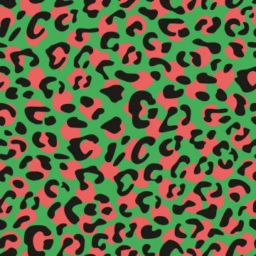 Seamless leopard vector pattern, tile red, black and green print background Stock Illustration
