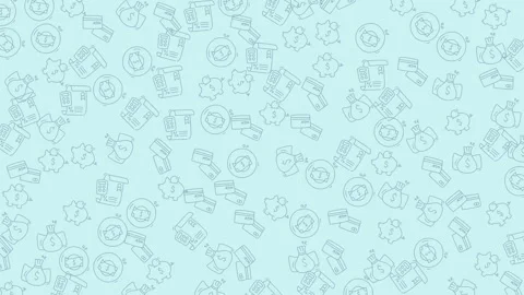 Seamless light blue financial pattern featuring banking and money icons bac.. Stock-Footage 333488965