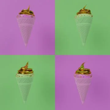 Seamless Lime Green and Pink ice cream cone. Crispy waffles and pink ice crea Stock Illustration