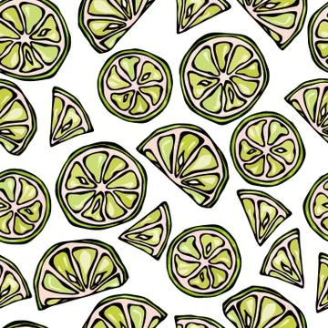 Seamless Lime Slices Background. Pattern of Citrus. Doodle Style Vector Illustrazione stock