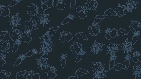 Seamless Line Art Pattern Featuring Outline Fruits Vegetables and Leaves on.. Stock Footage 320061054