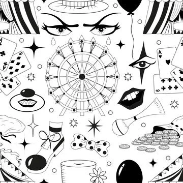 Seamless line art pattern with vector circus symbols イラスト素材