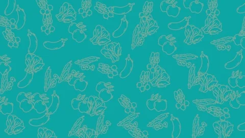 Seamless line art vegetable pattern on blue background for food packaging Stock Footage 344909896