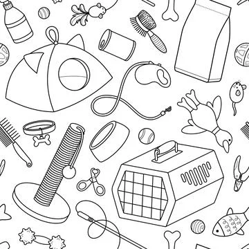 Seamless line pattern pet shop on white background Illustrazione stock