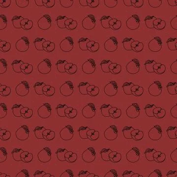Seamless linear apples illustration pattern. simple fruit illustration pattern. Stock Illustration