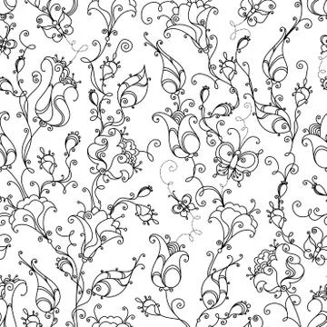 Seamless linear floral pattern. Stock Illustration