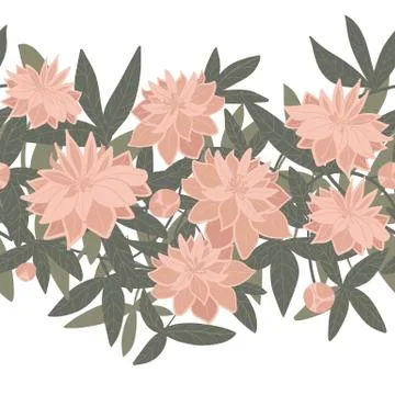 Seamless linear horizontal border of pink peonies. Branch of pink peonies Stock Illustration