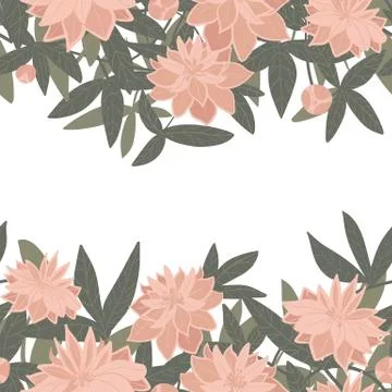 Seamless linear horizontal lower and upper border of pink peonies. Branch of Stock Illustration