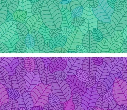 Seamless linear leaves pattern. Horizontal plant color leaf ornament. Stock Illustration
