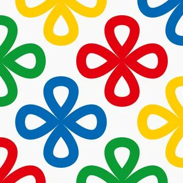 Seamless linear pattern of colorful floral shapes on a white background. Abst Stock Illustration