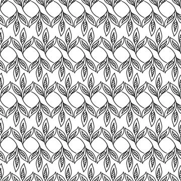 Seamless linear pattern with leaves in black and white texture background. Stock-Illustration