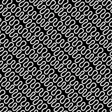 Seamless linear pattern with thin elegant curved white lines on black background Stock Illustration