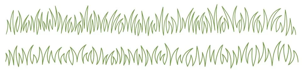 Seamless lines of grass. Hand drawing set of doodle grass borders. Stock Illustration
