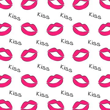 Seamless lips pattern. Vector seamless pattern with female pink kissing lips. 스톡 일러스트