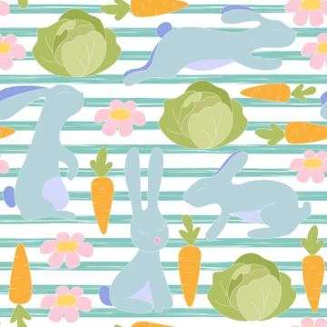 Seamless little bunny pattern vector illustration Stock Illustration
