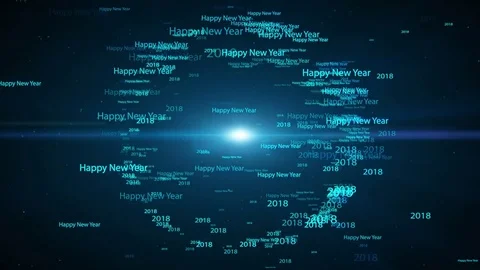 Seamless loop,  2018 Happy New Year text word fly, blue background. Stock Footage 79561254
