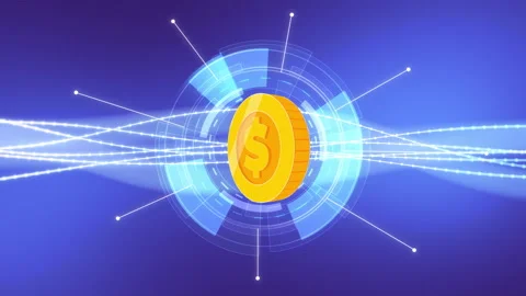 Seamless Loop 2D Coin Rotation 360 Degree Data Line Stream Network Security.. Stock Footage 302983430