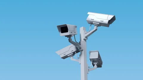 Seamless Loop 3d Animation of Classic Security CCTV Cameras on Pole Stock Footage 323261189