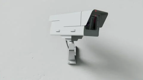 Seamless Loop 3d Animation of Classic Security CCTV Camera on Concrete Wall Stock Footage 323261399