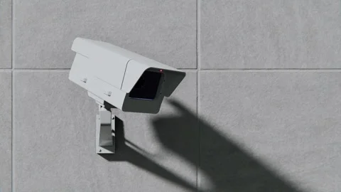 Seamless Loop 3d Animation of Classic Security CCTV Camera on Concrete Wall Stock Footage 325791580