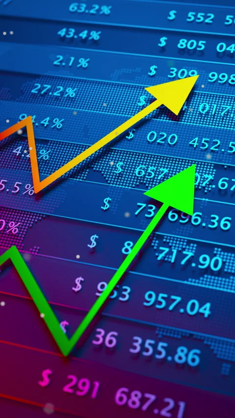 Seamless loop 3D animation of colorful rising financial charts. Stock Footage 344173364
