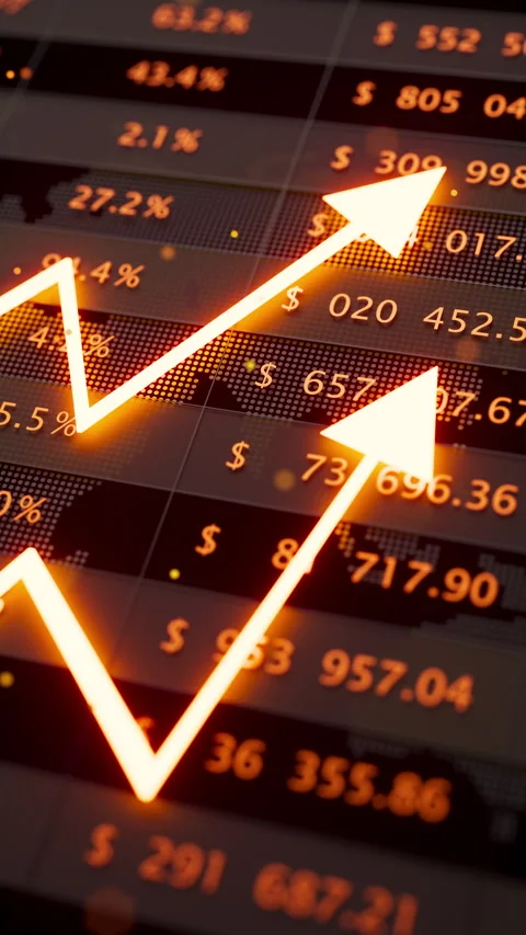 Seamless loop 3D animation of glowing rising financial charts. Stock Footage 344174057
