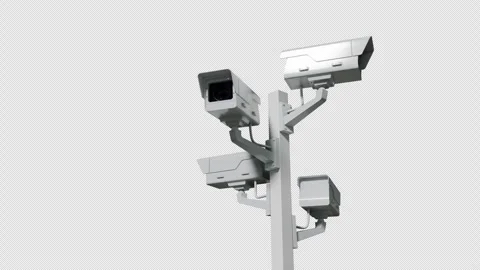 Seamless Loop 3d Animation of Security CCTV Pole Cameras on Alpha Channel Stock Footage 325791554