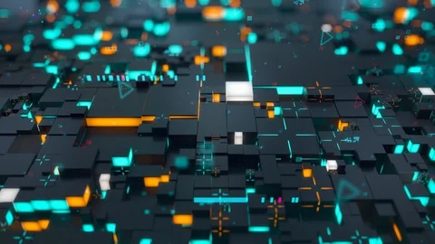 Seamless loop: 3d Digital technology concept. Black cubes with orange and Stock Footage 100851278