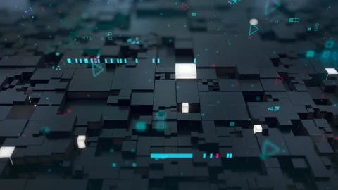Seamless loop: 3d Digital technology concept. Black cubes with turquoise Stock Footage 100852364