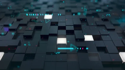 Seamless loop: 3d Digital technology concept. Black cubes with turquoise Stock Footage 100856632