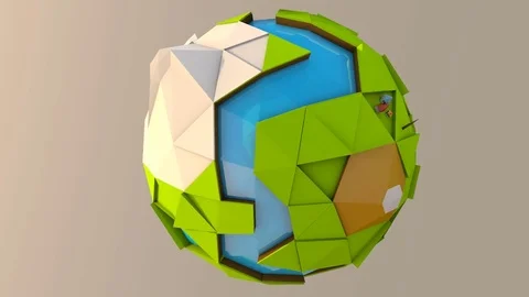 Seamless loop of a 3D low poly fantasy Earth planet Video stock 70621202