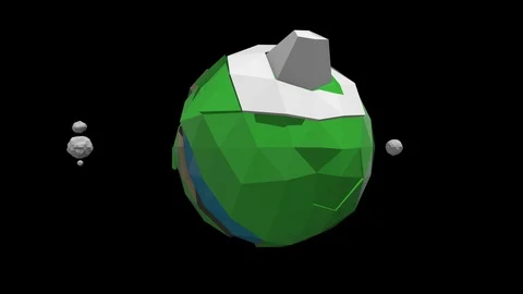 Seamless loop of a 3D low poly fantasy Earth planet with river, mountains and Stock Footage 125638803