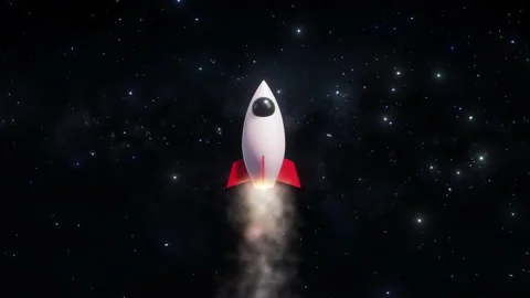 Seamless Loop 3D Render Rocket Jet Flying On Star Field Galaxy Space 3D Illus Stock Footage 205534473