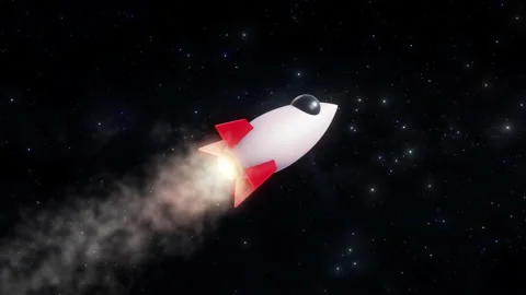 Seamless Loop 3D Render Rocket Jet Flying On Galaxy Space Star Field 3D Illus Stock Footage 205534479