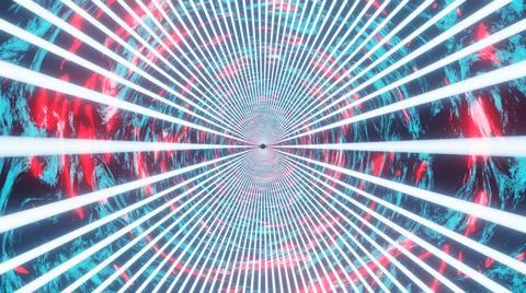 Seamless loop of 3D renders abstract neon lighting tunnel motion graphics. 库存插图