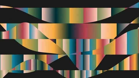 Seamless loop abstract design showcasing colorful waves and stripes on black Stock Footage 279136602