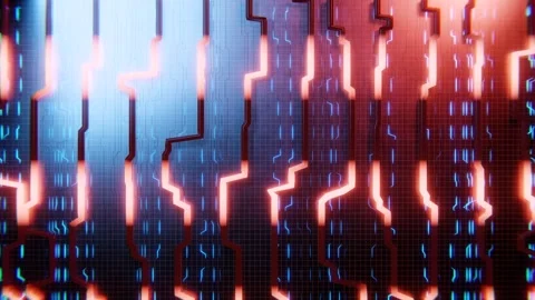 Seamless loop of abstract glowing lines moving on a grid with data flow, ideal Stock Footage 347884822
