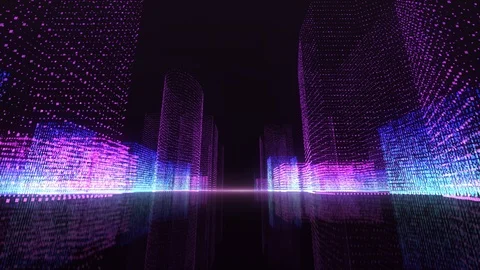 Seamless loop abstract hologram 3D city rendering with futuristic matrix Stock Footage 120001117