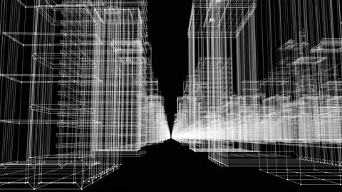 Seamless loop abstract hologram 3D smart city 4k. Digital buildings with binary Video stock 218349844