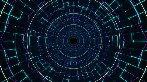 Seamless Loop Abstract Retro Digital Tunnel Technology VJ Loop Infinity Zoom Stock Footage 201349380